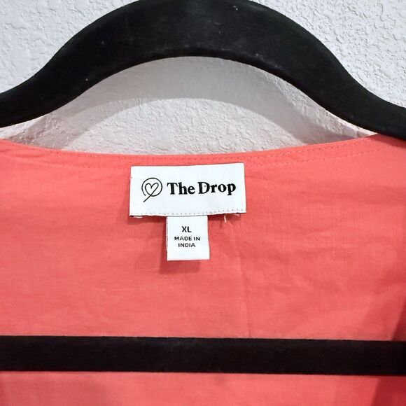 The Drop Tie Front Puff Sleeve Midi Dress Orange Cutout Waist Size XL Cotton - Picture 7 of 10